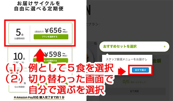 例として５食プランを選択